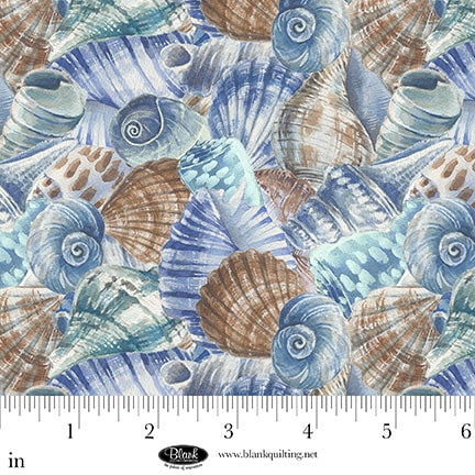 Seatopia Seashell Collage Blue Silas M. Studio Blank Quilting Cotton Fabric BQ-4559-75
