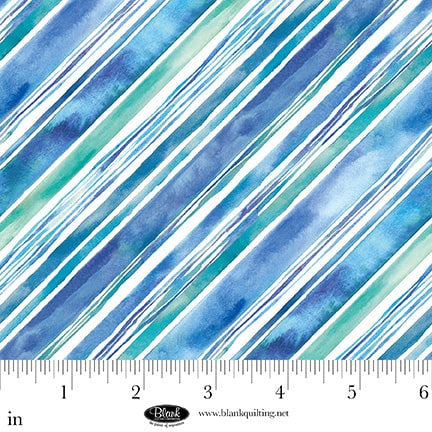 Seatopia Watercolor Diagonal Stripe Aqua Silas M. Studio Blank Quilting Cotton Fabric BQ-4558-67