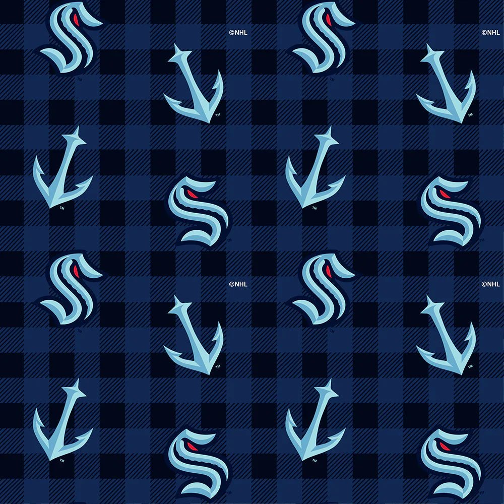 Seattle Kraken NHL Hockey Check FLANNEL Sykel Enterprises Cotton Fabric NHL-1192-KRA