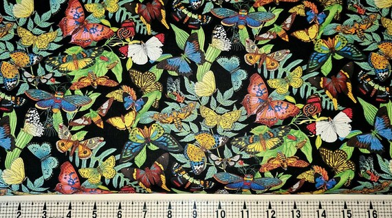 Secret Escape Butterflies Allover Black Elizabeth's Studio Cotton Fabric