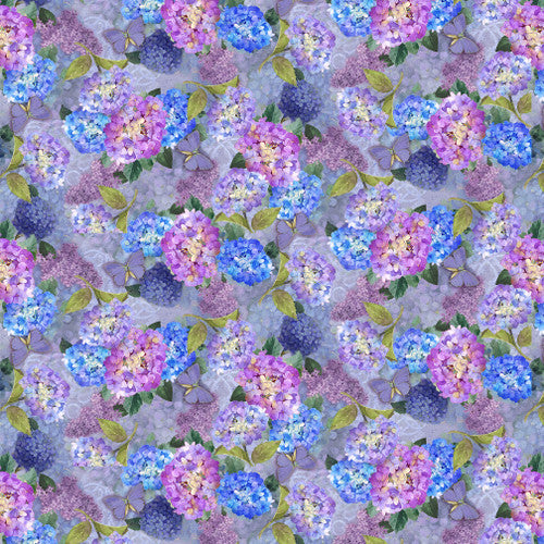 Secret Garden Hydrangeas Peri Purple Lisabelle Studio Blank Quilting Cotton Fabric