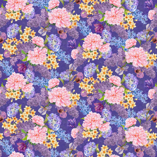 Secret Garden Large Floral Hyacinth Purple Lisabelle Studio Blank Quilting Cotton Fabric