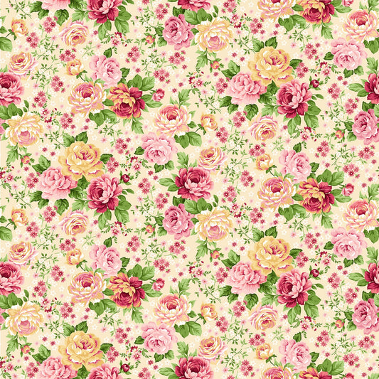 Serene Garden Master Floral Roses Cream Mary Jane Carey Henry Glass Cotton Fabric