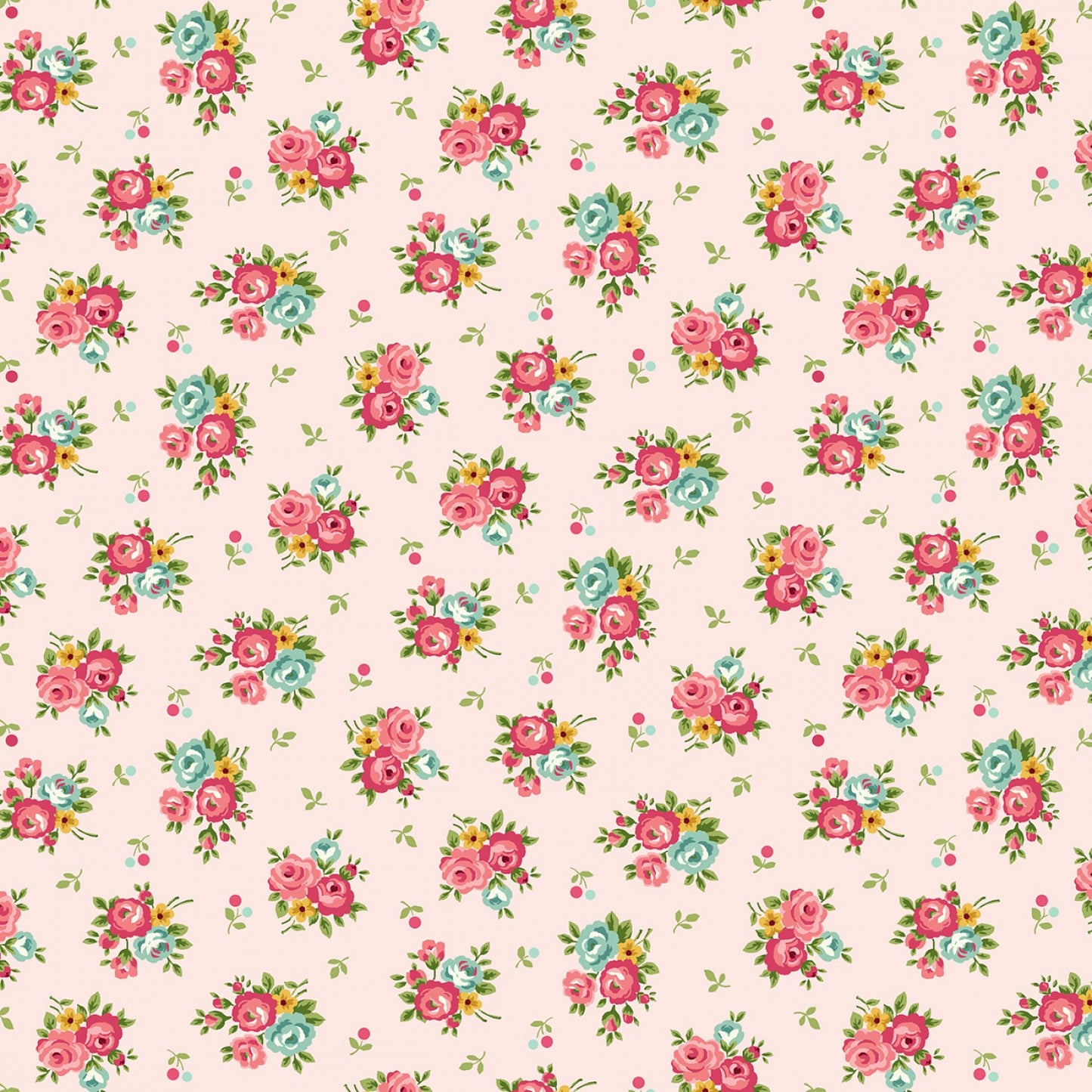 Serene Garden Nosegays Roses Pink Mary Jane Carey Henry Glass Cotton Fabric HG-3115-22