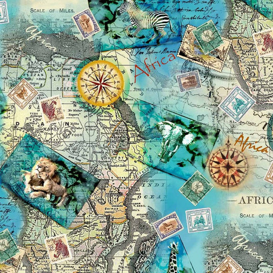 Serengeti Plains African Adventure Azure Blue Michael Miller Cotton Fabric