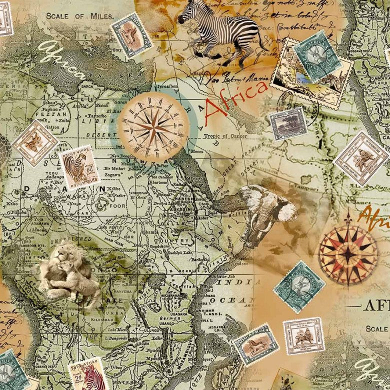 Serengeti Plains African Adventure Parchment Michael Miller Cotton Fabric