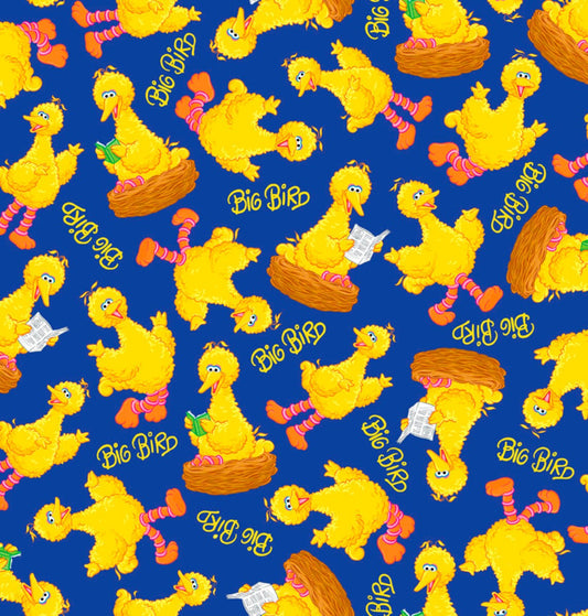 Sesame Street Big Bird in Nest Blue Quilting Treasures Cotton Fabric