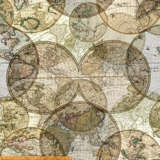 Seven Seas Globe Atlas Multi Whistler Studios Windham Fabrics Cotton Fabric