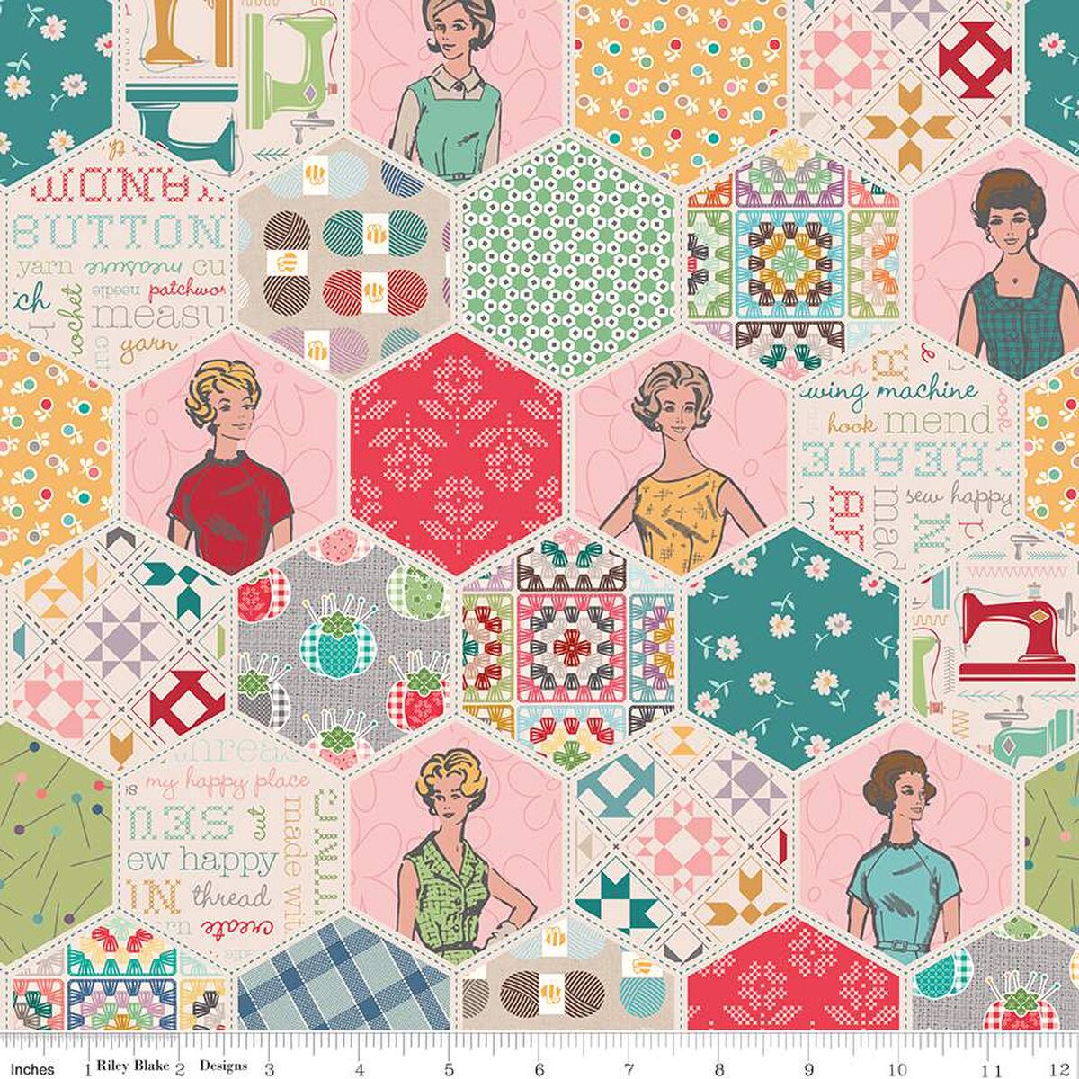 Chunky Thread Sew Happy! Hexi Multi Lori Holt Bee in my Bonnet Riley Blake Cotton Fabric RB-C16730-MULTI