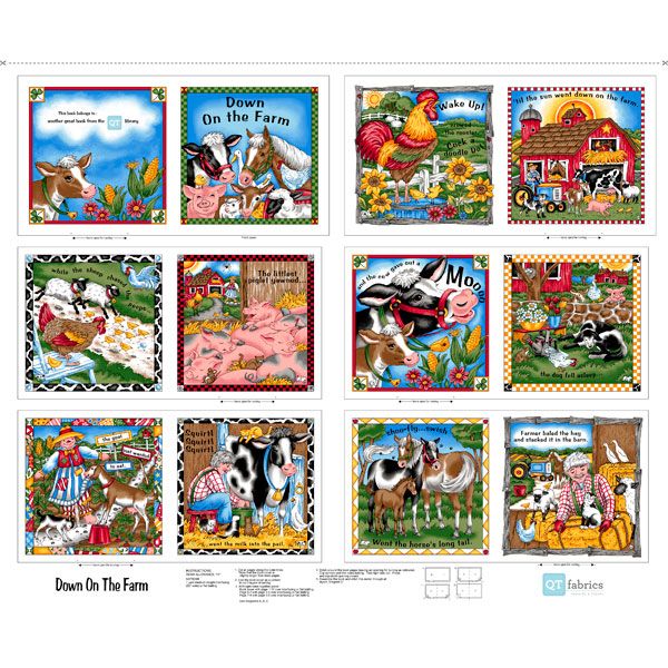 Sew & Go V Down on the Farm Panel 36" White Quilting Treasures Cotton Fabric QT-1649-26764-X