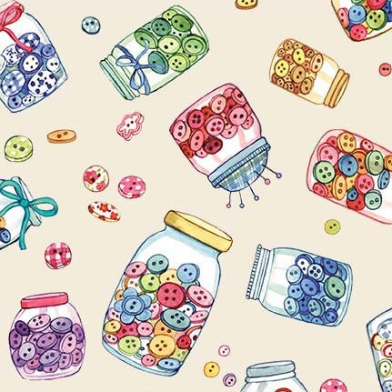 Sew Pretty Button Jars Cream Louise Nisbet Michael Miller Cotton Fabric MM-DDC12159-CREM-D