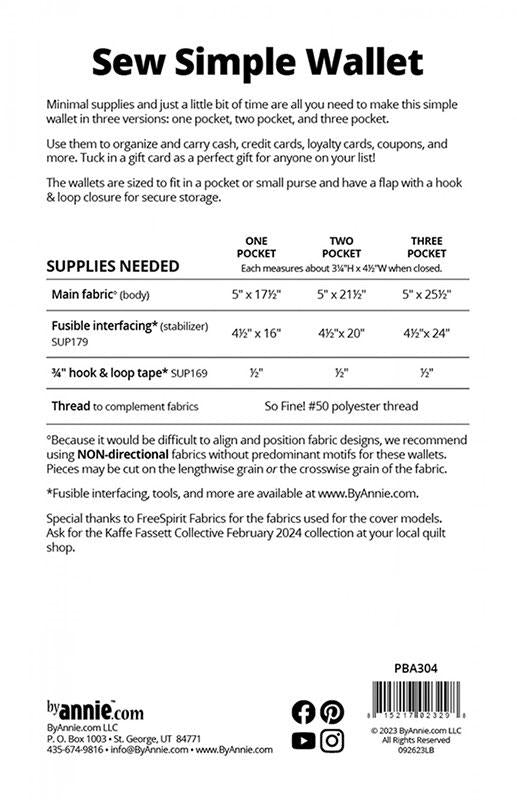 Sew Simple Wallet Pattern Annie Unrein By Annie's BYA-PBA304