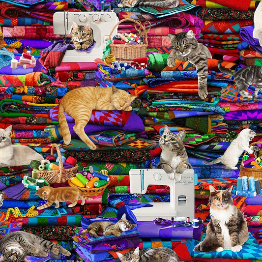 Sewing Room Cats on Quilts Multi Timeless Treasures Cotton Fabric TT-CAT-CD3080-MULTI