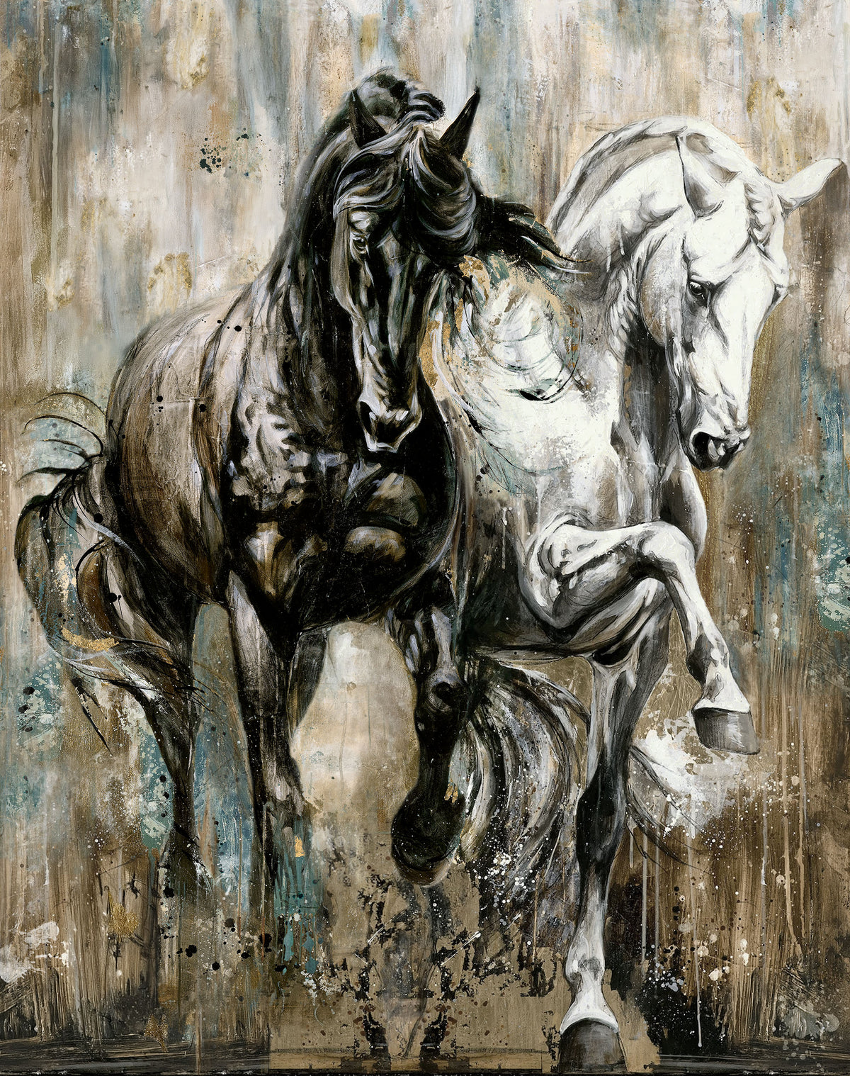Shadow and Light Horses Panel 34" Brown Multi Elise Genest Northcott Cotton Fabri NC-DP29218-34