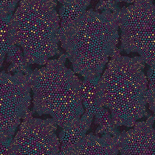 Shangri-La Abstract Tile Texture Purple Gold Metallic Painted Sky Studio Benartex Cotton Fabric  BE-16117M-63