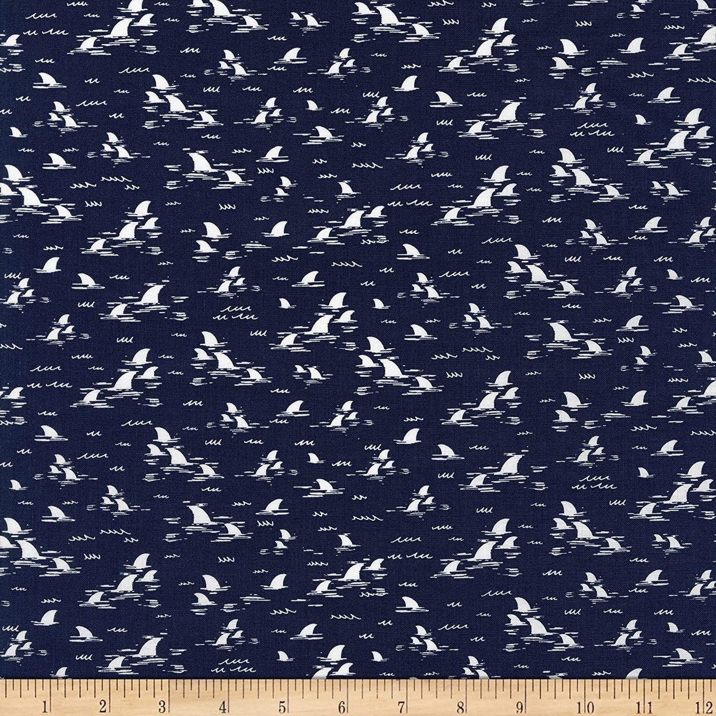 Shark Fins Navy Nautical Walk the Plank Timeless Treasures Cotton Fabric