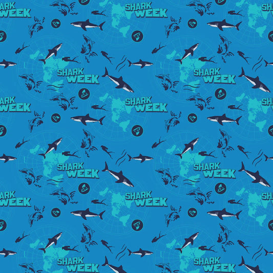 Shark Week World Ocean Tour Blue Camelot Cotton Fabric CF-23560104-01