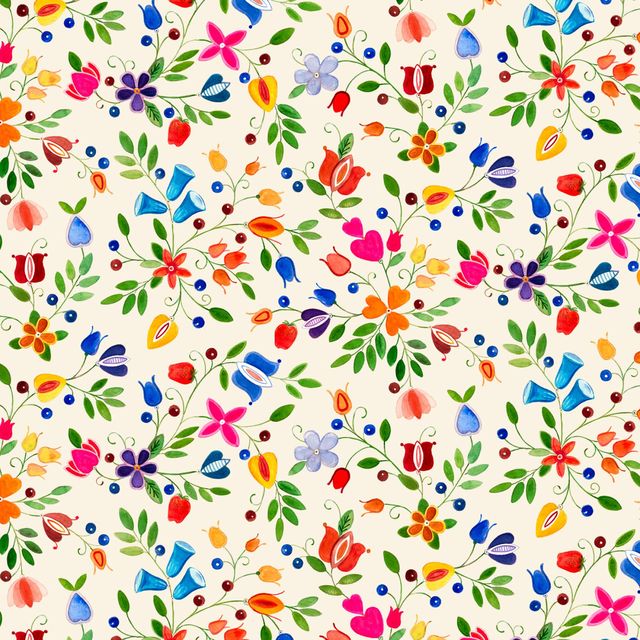 Shawl Dancers Small Floral Cream Southwest Flowers Daniel Ramirez Elizabeth's Studio Cotton Fabric