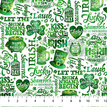 Shenanigans Mot White Deborah Edwards Emily Wenk Northcott Cotton Fabric NC-DP28635-10