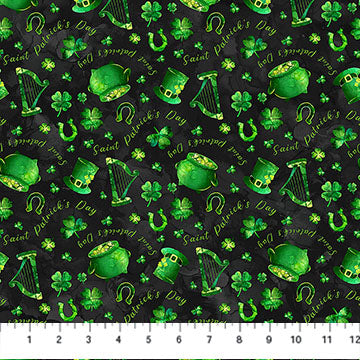 Shenanigans Pot of Gold Black Deborah Edwards Emily Wenk Northcott Cotton Fabric NC-DP28636-99