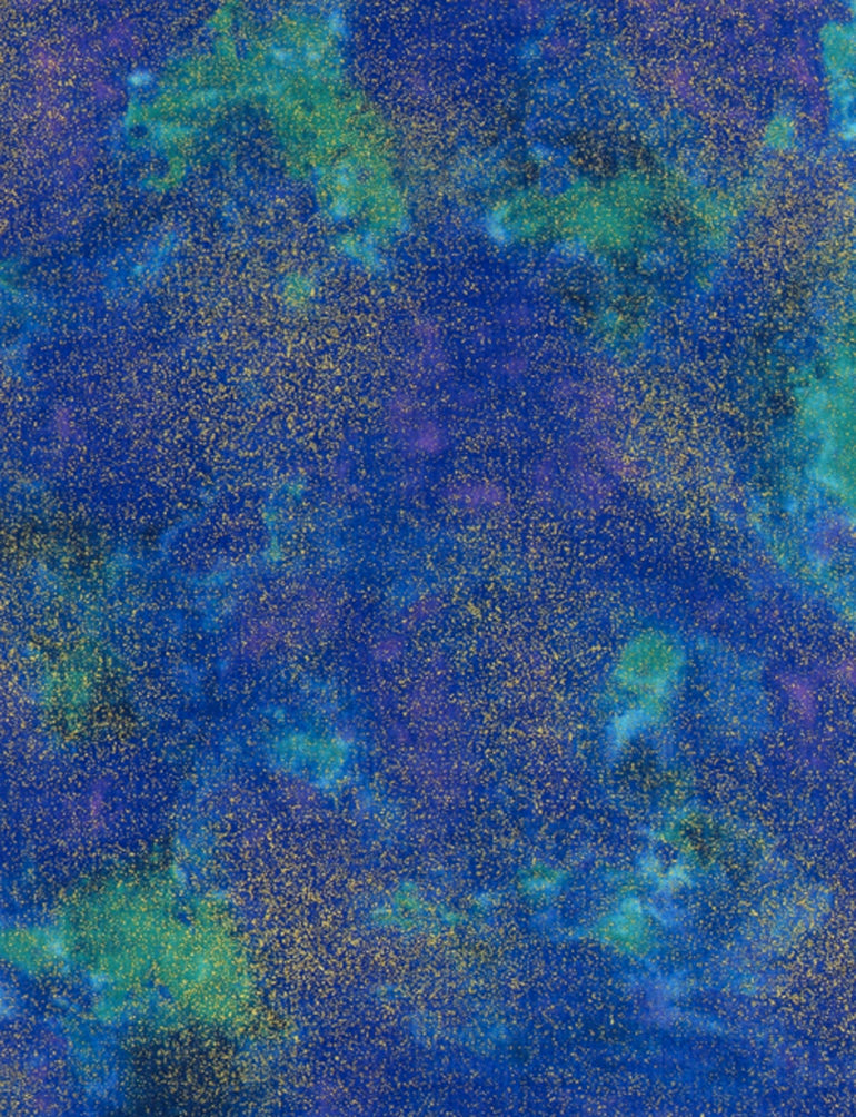 Shimmer Island Blue Green and Gold Dots Metallic Chong-A-Hwang Timeless Treasures Cotton Fabric TT-Shimmer-Island