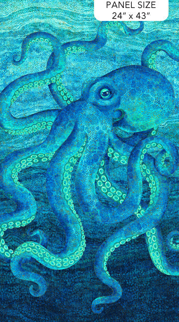 Shimmer Enigma Octopus Panel 24" Dark Blue Multi Deborah Edwards Northcott Fabrics Cotton Fabric NC-28180M-48