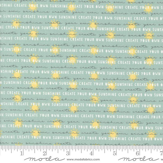 Shine Sunshine Text Words Sky Aqua Blue Sweetwater Moda Cotton Fabric