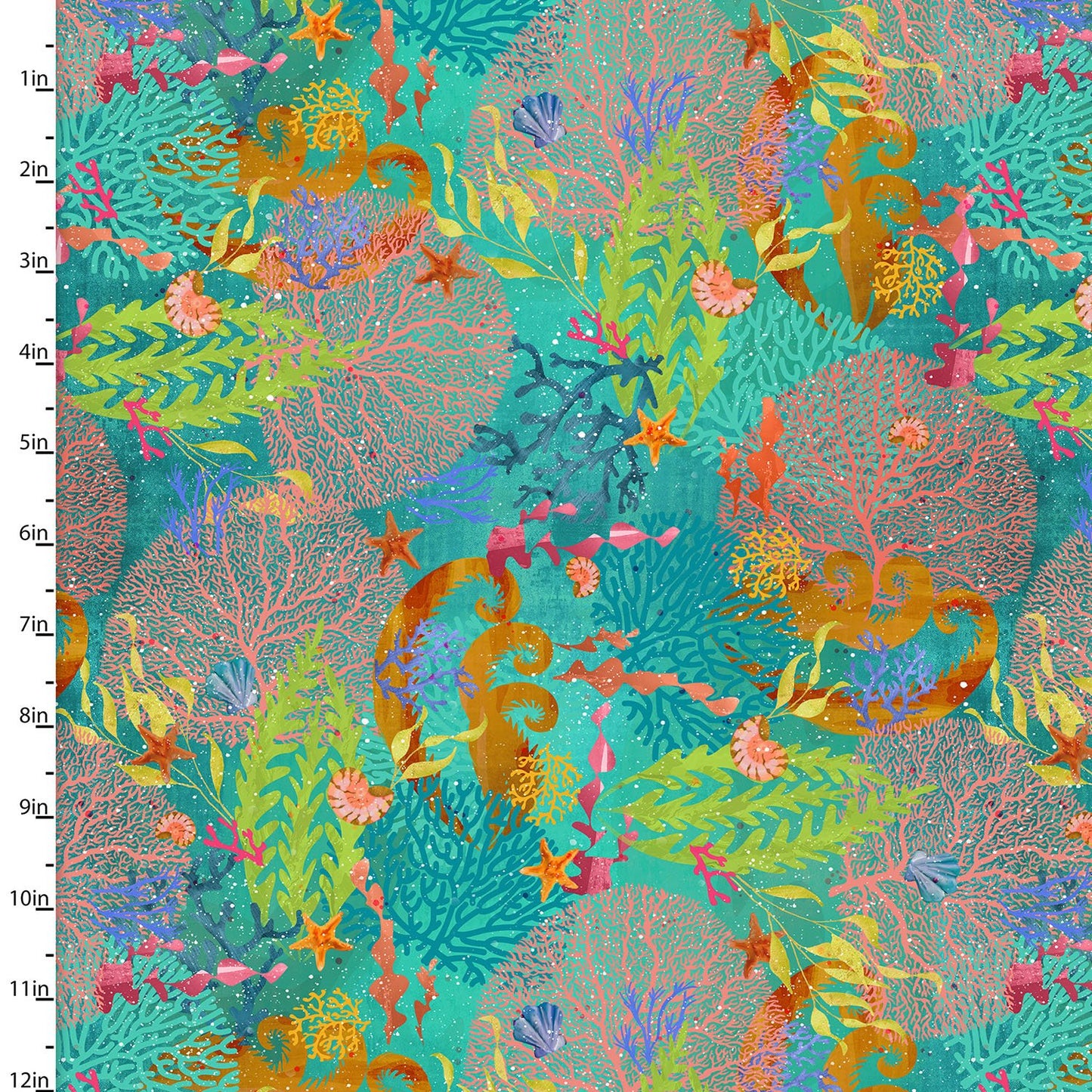 Shining Sea Colorful Coral Turquoise Connie Haley 3 Wishes Fabrics Cotton Fabric 3W-21692-TRQ