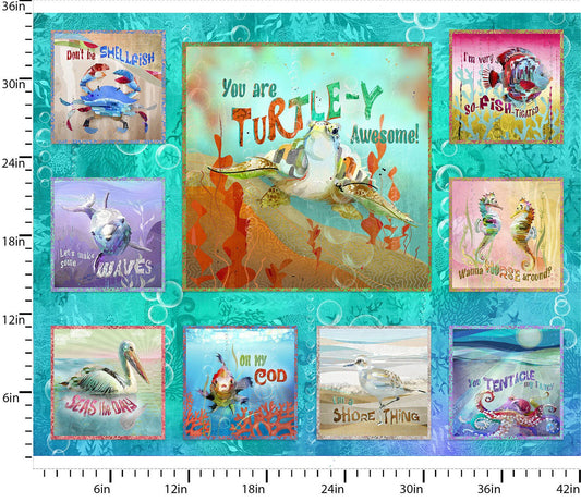 Shining Sea Sea Life Patch Panel 36" Multi Connie Haley 3 Wishes Fabrics Cotton Fabric 3W-21694-PNL