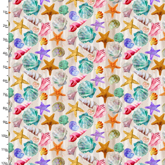 Shining Sea Tonal Seashells the Seashore Sand Connie Haley 3 Wishes Fabrics Cotton Fabric  3W-21691-SND