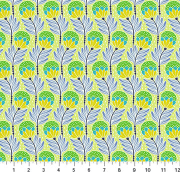 Shooting Star Bouncy Blooms Meadow Green Anna Maria Parry Northcott Cotton Fabric NC-AMT117-73C