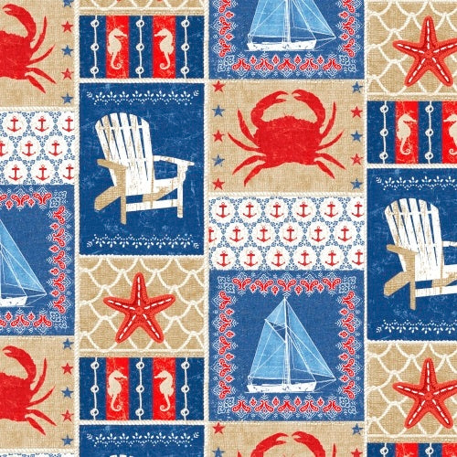 Shoreline Nautical Collage Multi Whistler Studios Windham Cotton Fabric WF-50110-X