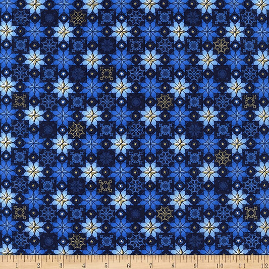 Signs from Above Star Tiles Navy Blue Metallic Salt Meadow Studios Henry Glass Cotton Fabric HG-9595M-77