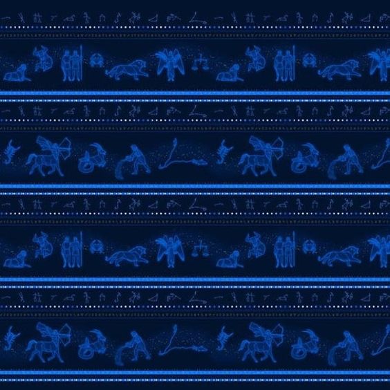 Signs from Above Zodiac Border Stripe Navy Blue Metallic Salt Meadow Studios Henry Glass Cotton Fabric HG-9598M-77