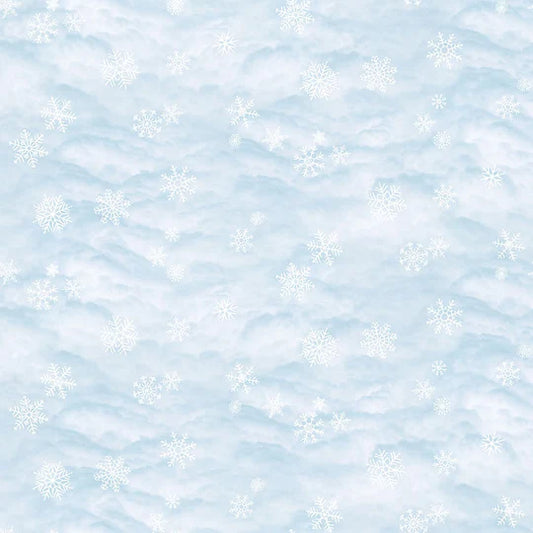 Silent Night Snow Pale Blue Abraham Hunter Northcott Cotton Fabric
