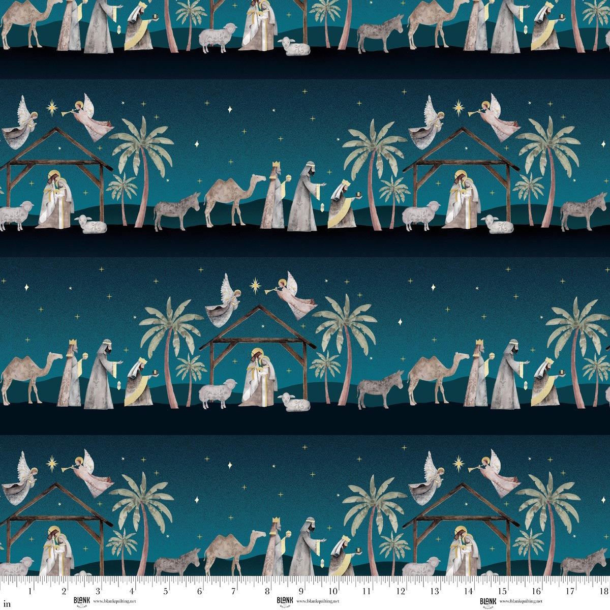Silent Night Border Stripe Navy Blue Studio 731 Blank Quilting Cotton Fabric BQ-4709-77