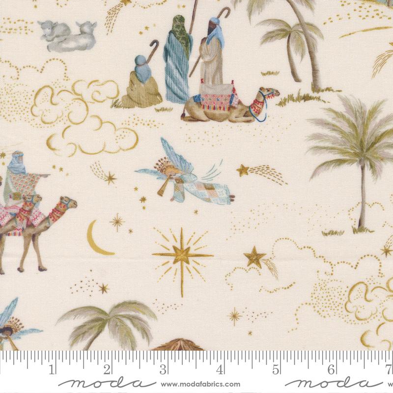 Silent Night Landscape Scenery 3 Kings Lamb Cream Watercolour Heart Moda Cotton Fabric MD-40050-11