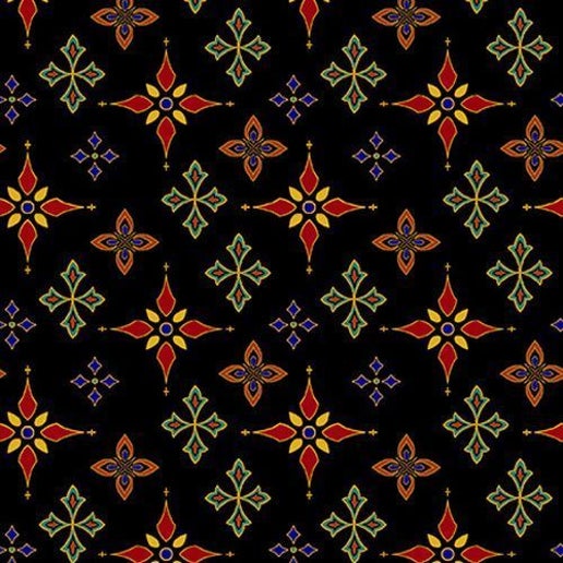 Silent Night Metallic Foulard Stars Black Color Principle Henry Glass Cotton Fabric