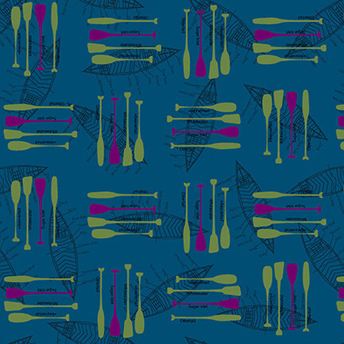 Silent Sports Canoe Paddles Dark Teal Judy Gauthier Studio E Cotton Fabric