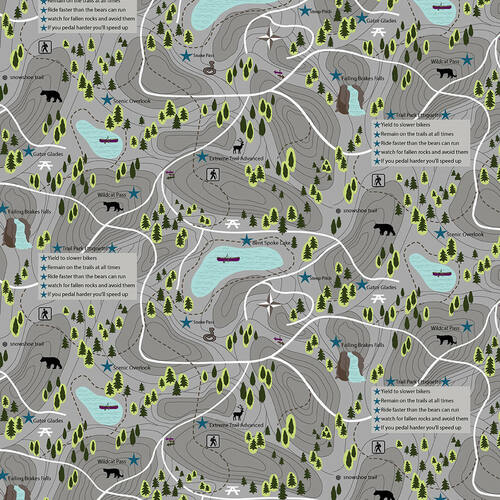 Silent Sports Trail Map Charcoal Judy Gauthier Studio E Cotton Fabric
