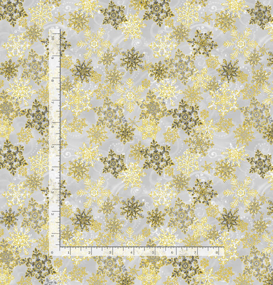 Silver & Gold Metallic Snowflakes Silver Timeless Treasures Cotton Fabric TT-SNOW-CM1390-SILVER