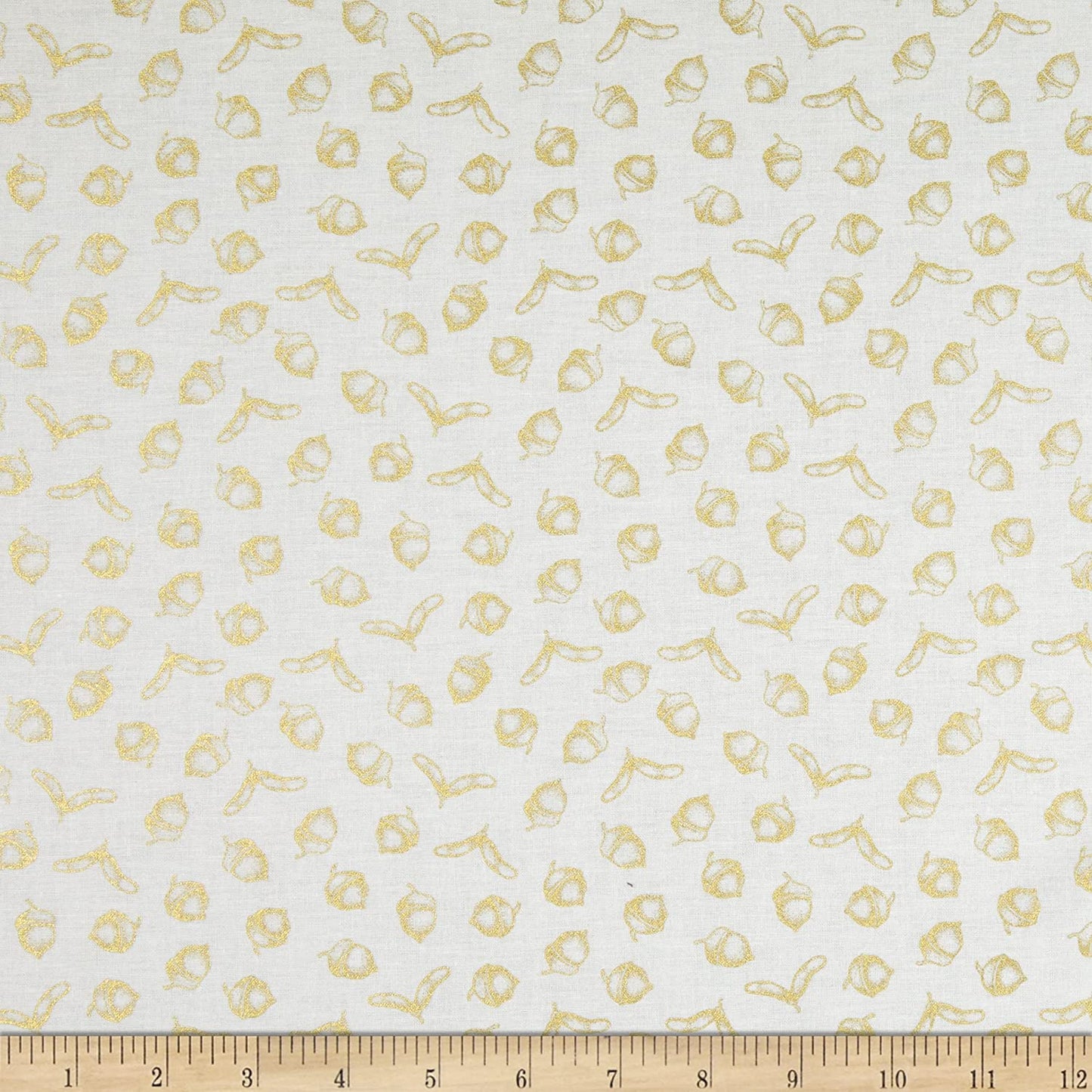 Simply Gold Tossed Acorn Tonal Gold Metallic Studio E Cotton Fabric SE-6317M-40