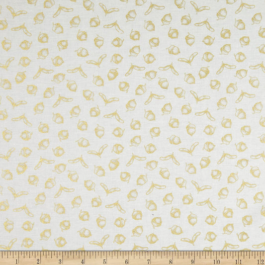 Simply Gold Tossed Acorn Tonal Gold Metallic Studio E Cotton Fabric SE-6317M-40