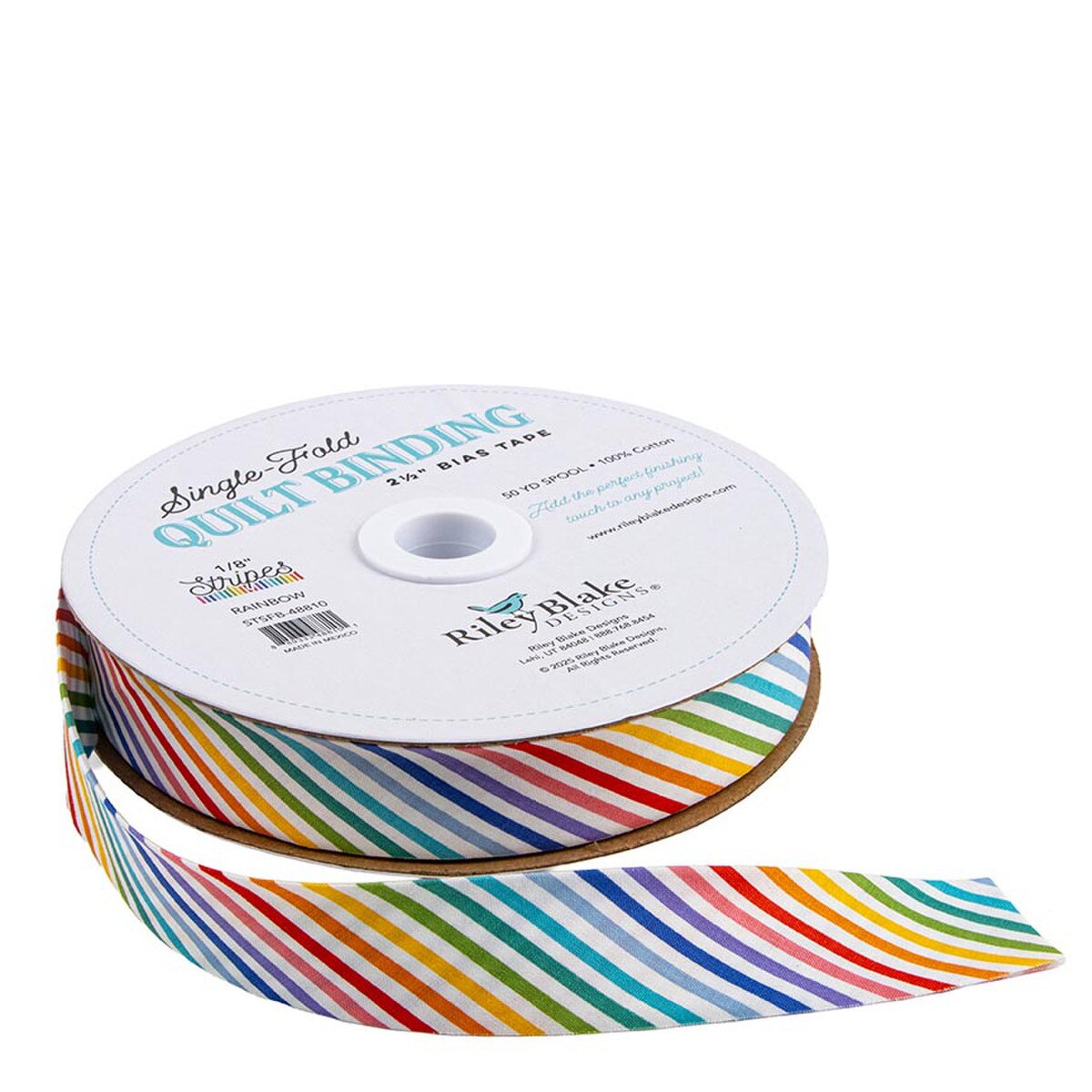 Single-Fold Quilt Binding 1/8" Stripe Rainbow White Riley Blake Cotton Binding RB-STSFB-48810 SOLD BY YARD