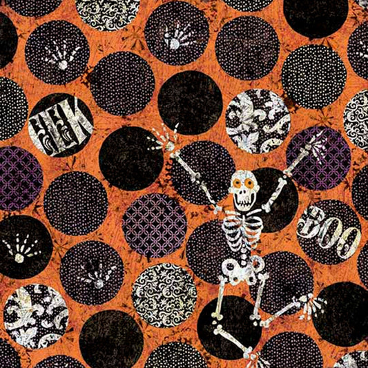 Skeleton dot orange Halloween Springs Creative Cotton Fabric SC-46923