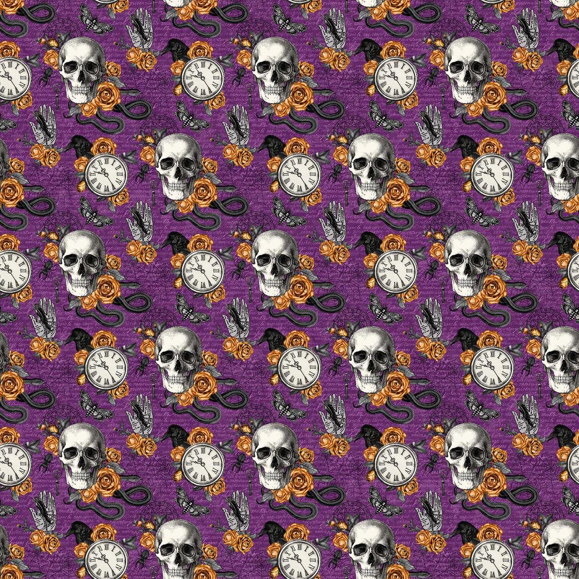 Skulls Purple Halloween Wicked Collection Northcott Cotton Fabric