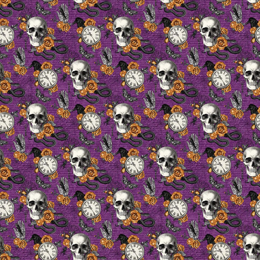 Skulls Purple Halloween Wicked Collection Northcott Cotton Fabric