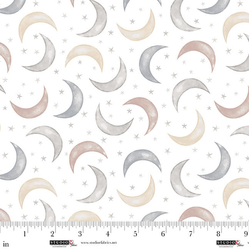 Sleepy Teddy Moon and Stars White Multi Sharla Fults Studio E Cotton Fabric SE-8521-03