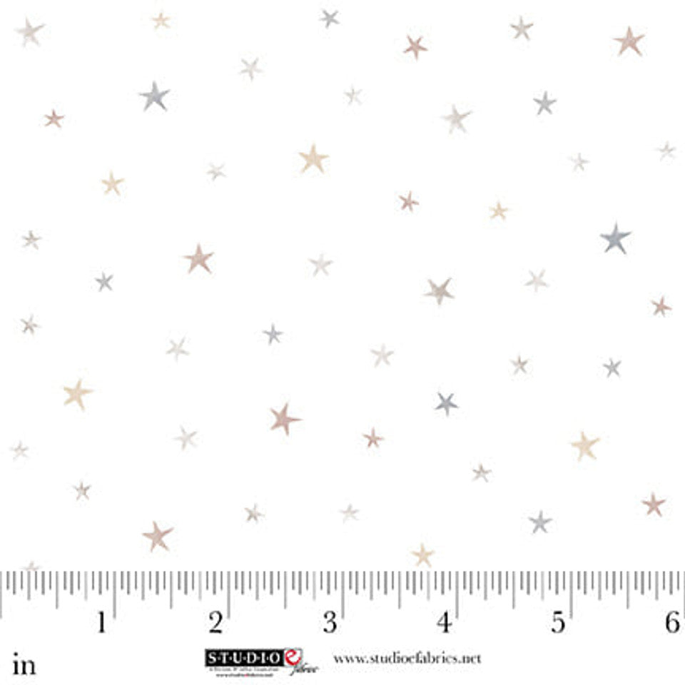 Sleepy Teddy Tossed Stars White Multi Sharla Fults Studio E Cotton Fabric SE-8523-03
