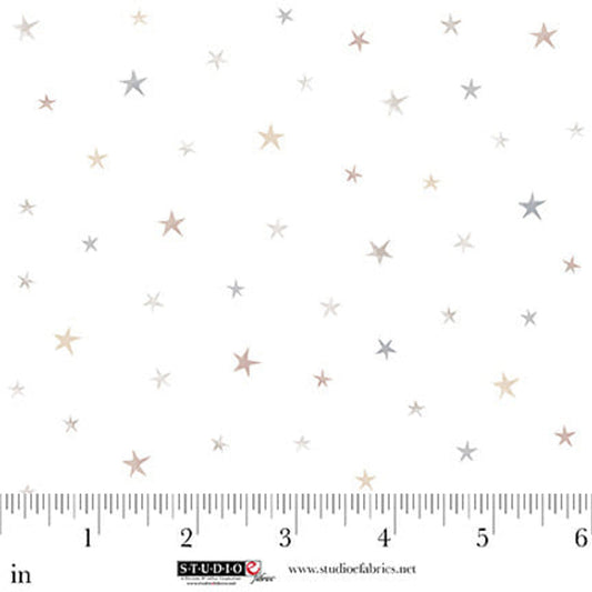 Sleepy Teddy Tossed Stars White Multi Sharla Fults Studio E Cotton Fabric SE-8523-03
